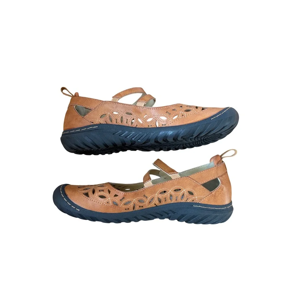 Jambu Rose Encore Tan Brown Mary Jane‎ Flats Velcro Memory Foam Size 11